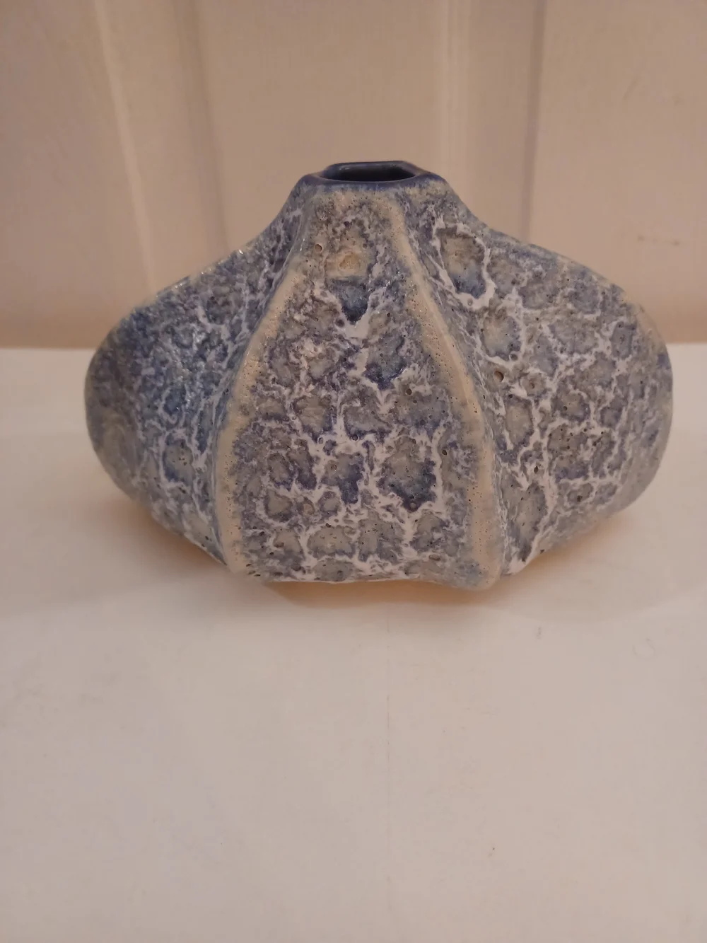 Set Of 2 Textured Brutalist Style Ceramic Vases Blue Drip Glaze Decor Rustic